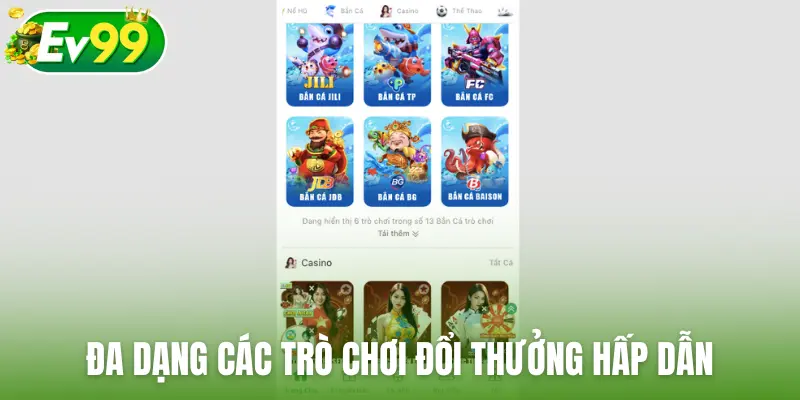 Đa dạng các trò chơi đổi thưởng hấp dẫn