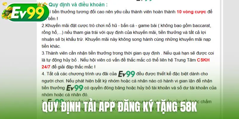 Những quy định cần tuân thủ khi tham gia tải app đăng ký tặng 58K