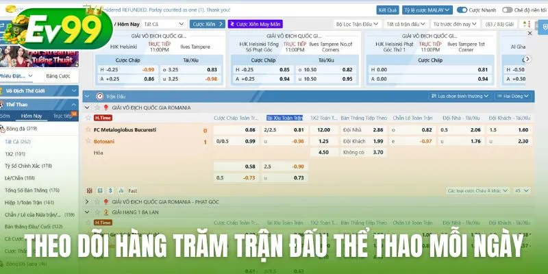 Theo dõi hàng trăm trận đấu thể thao mỗi ngày tại Ev99
