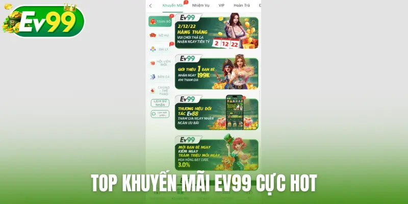 Top khuyến mãi EV99 cực hot